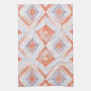 Rustieke diamant geometrisch in terracotta en blau theedoek