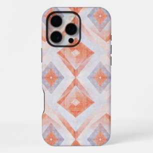 Rustieke diamantgeometrie in terracotta en blauw iPhone 16 pro max hoesje