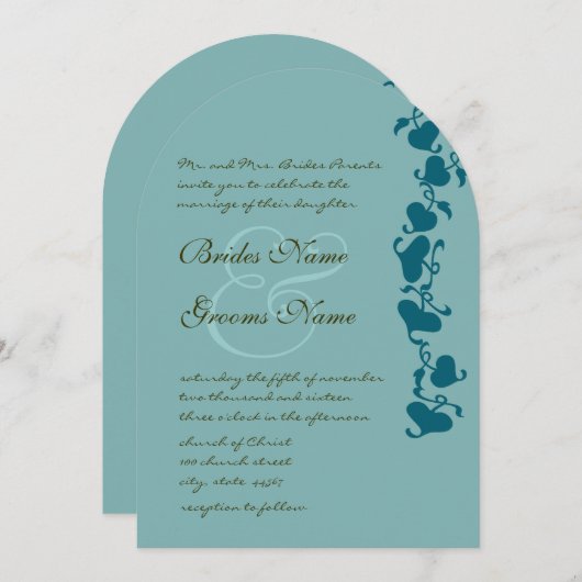 Rustieke Die Cut Aqua Blue Hearts bruiloft uitnodi Kaart (Voorkant / Achterkant)