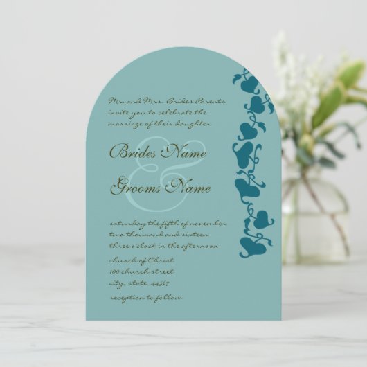 Rustieke Die Cut Aqua Blue Hearts bruiloft uitnodi Kaart (Staand voorkant)