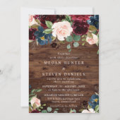 Rustieke dieprode wijn bordeauxroze marine trouw kaart (Voorkant)