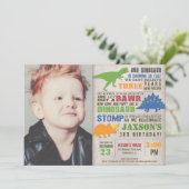 Rustieke dinosaurus verjaardag foto jongen eerste  kaart (Staand voorkant)