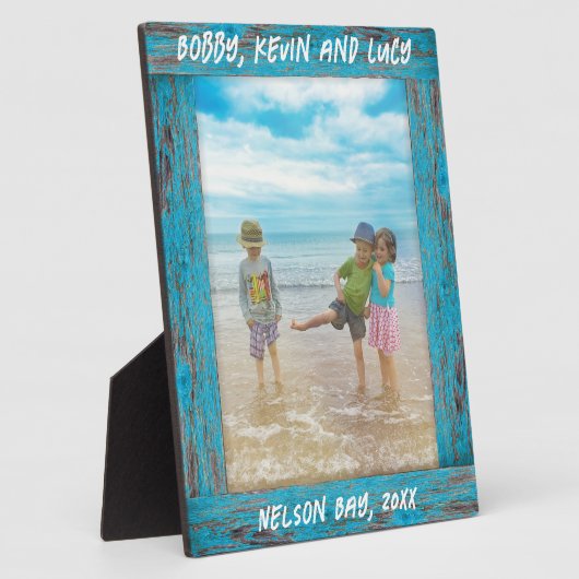 Rustieke Distressed Blue Beach Wood Tekstfoto Fotoplaat (Zijkant)