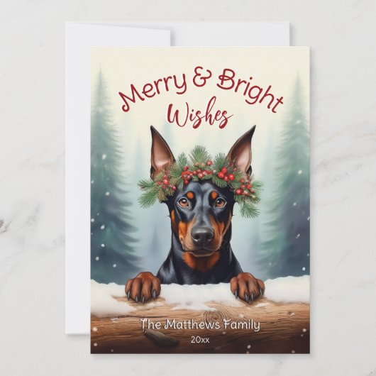 Rustieke Doberman Pinscher Kerst Pet Portret Feestdagenkaart (Voorkant)