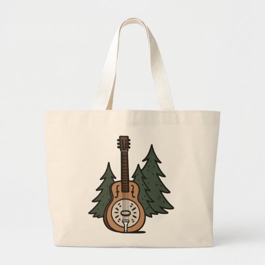 Rustieke Dobro Gitaar & Pine Trees Design Grote Tote Bag (Voorkant)