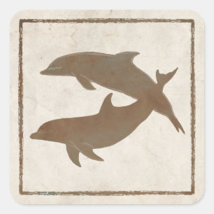 Rustieke Dolfijnen Strand Bruiloft Envelope Seal Vierkante Sticker