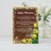 Rustieke donker hout geel bloemen veiligheidsmaatr informatiekaartje (Staand voorkant)