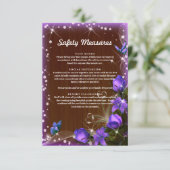 Rustieke donker hout Paarse bloemen veiligheidsmaa Informatiekaartje (Staand voorkant)