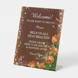 Rustieke Donker Hout Sinaasappel Bloemen Bruiloft  Reclamebord Met Voetstuk