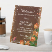 Rustieke Donker Hout Sinaasappel Bloemen Bruiloft Reclamebord Met Voetstuk (Insitu)