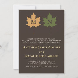 Rustieke donkerbruine olijfgroene herfstmonogram kaart