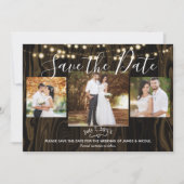 Rustieke donkere hout en lichten foto save the dat kaart (Voorkant)