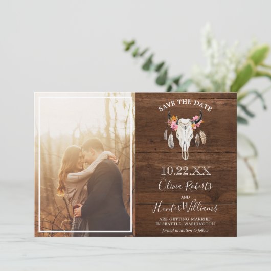 Rustieke donkere hout gewei foto opslaan van de da kaart (Staand voorkant)