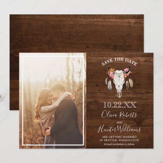 Rustieke donkere hout gewei foto opslaan van de da kaart (Voorkant / Achterkant)