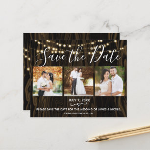 Rustieke donkere hout & lichten foto save the date