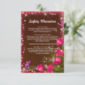 Rustieke donkere hout roze bloemen veiligheidsmaat informatiekaartje (Staand voorkant)