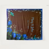 Rustieke donkere houten blauwe bloemen-huwelijksac wandkleed (Voorkant (horizontaal))