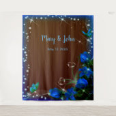 Rustieke donkere houten blauwe bloemen-huwelijksac wandkleed (Voorkant)