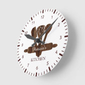 Rustieke donkere houten en witte gepersonaliseerde ronde klok (Hoek)