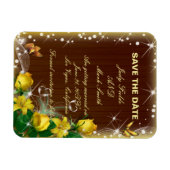 Rustieke donkere houten gele bloemen save the date magneet (Horizontaal)