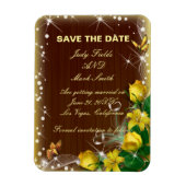 Rustieke donkere houten gele bloemen save the date magneet (Verticaal)