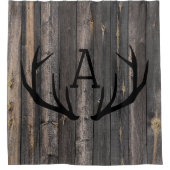 Rustieke donkere houten gewei monogram douchegordijn (Voorkant)