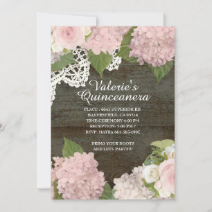 Rustieke donkere houten kantwerk roos hortensia ta kaart