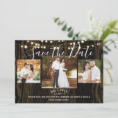 Rustieke donkere houten & lichten foto save the da kaart (Staand voorkant)