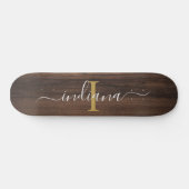 Rustieke donkere houten monogram script naam initi persoonlijk skateboard (Horizontaal)