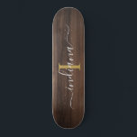 Rustieke donkere houten monogram script naam initi persoonlijk skateboard<br><div class="desc">Donkere houten rustieke houten monogram script naam initiaal Badhanddoek die je volledig kunt aanpassen met je naam en initiaal door op de "Personaliseer" knop te klikken.</div>