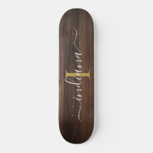 Rustieke donkere houten monogram script naam initi persoonlijk skateboard