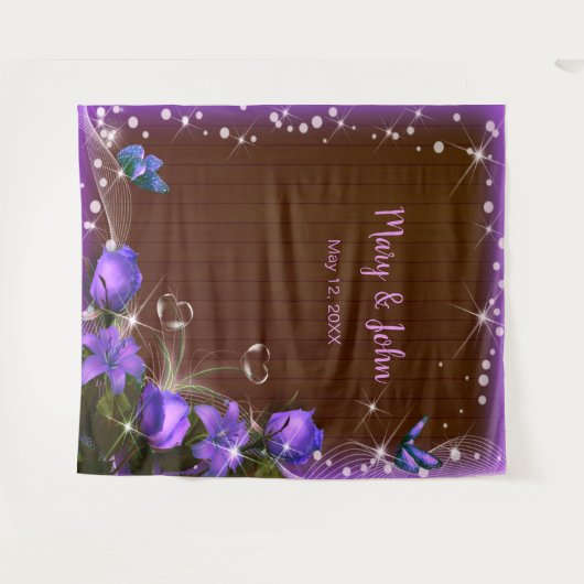 Rustieke Donkere Houten Paarse Bloemige Trouw Acht Wandkleed (Voorkant (horizontaal))