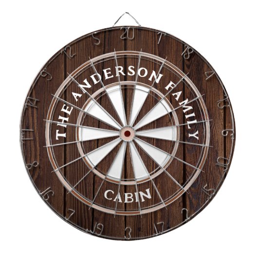 Rustieke donkere houten planken familienaam Dart B Dartbord (Voorkant)