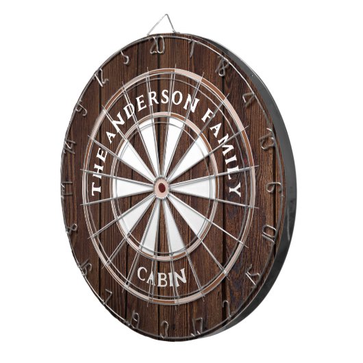 Rustieke donkere houten planken familienaam Dart B Dartbord (Voorkant Rechts)