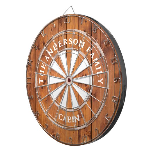 Rustieke donkere houten planken familienaam Dart B Dartbord (Voorkant Rechts)