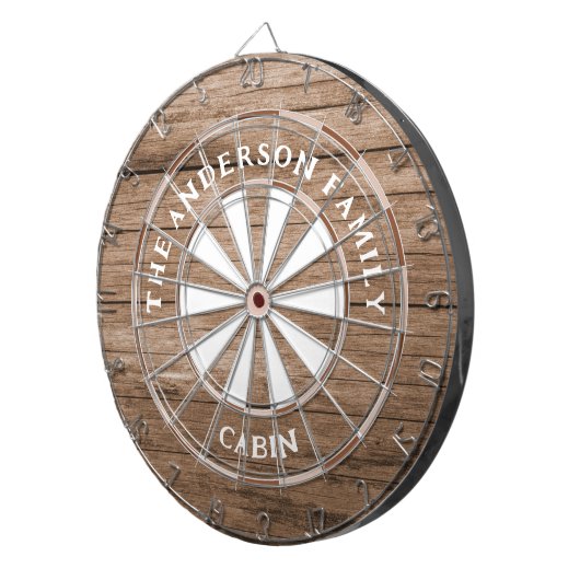 Rustieke donkere houten planken familienaam Dart B Dartbord (Voorkant Rechts)