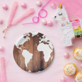 Rustieke donkere houten planken & witte wereldkaar papieren bordje (Feest)
