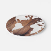 Rustieke donkere houten planken & witte wereldkaar papieren bordje (Gekanteld)