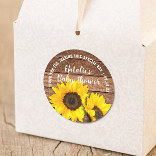 Rustieke donkere houten zonnebloem dank je wel bab ronde sticker