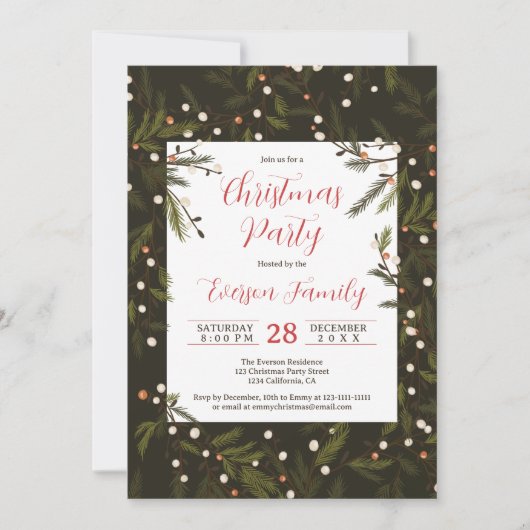 Rustieke donkere Pine Branches Elegant Kerstfeest Kaart (Voorkant)