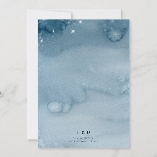 Rustieke donkere schemerblauw Waterverf bruiloft r Kaart (Achterkant)