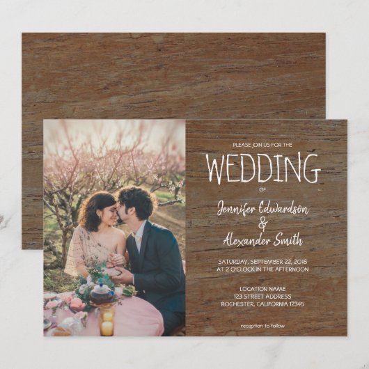 Rustieke donkere schuur hout foto land Bruiloft Kaart (Voorkant / Achterkant)