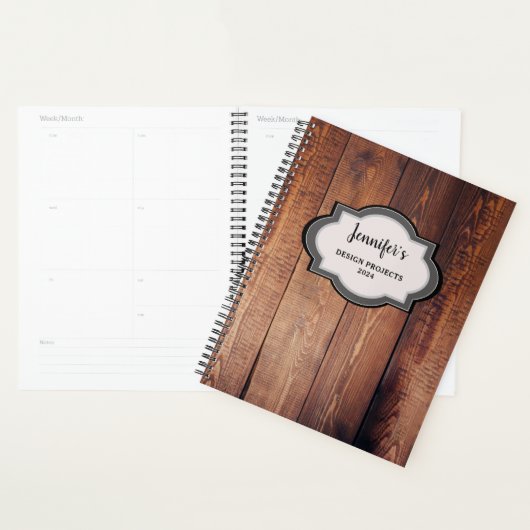 Rustieke donkere schuur hout monogrammed professio planner (Display)