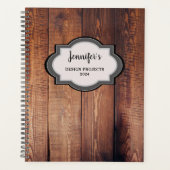 Rustieke donkere schuur hout monogrammed professio planner (Voorkant)