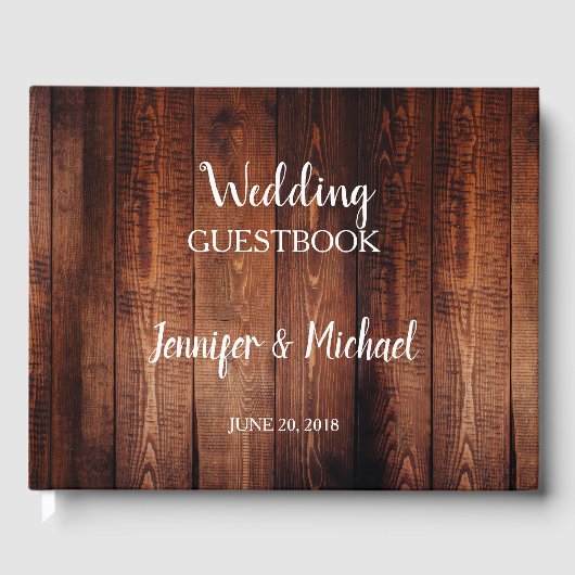 Rustieke donkere schuur hout script land bruiloft gastenboek (Voorkant)