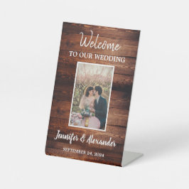 Rustieke donkere schuur hout Welkom trouwfoto Reclamebord Met Voetstuk