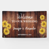 Rustieke donkere schuur hout zonnebloem Welkom bru Spandoek (Horizontaal)