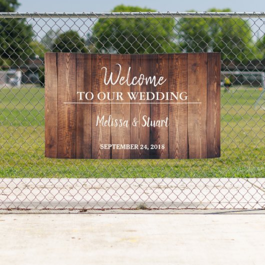 Rustieke donkere schuur houten Welkom bruiloft Spandoek (Insitu)