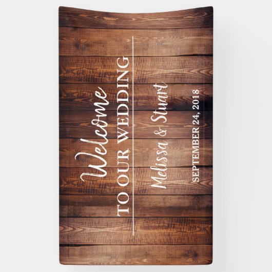 Rustieke donkere schuur houten Welkom bruiloft Spandoek (Verticaal)