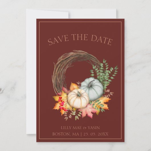 Rustieke donkere terracotta herfst Herfst pompoen  Save The Date (Voorkant)